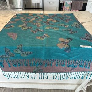 Turquoise Butterfly Fringe pashmina